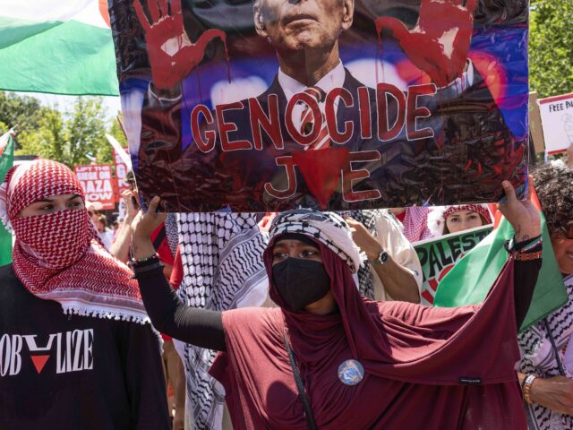 WASHINGTON, DISTRICT OF COLUMBIA - JUNE 8: Pro-Palestine demonstrators surround the White