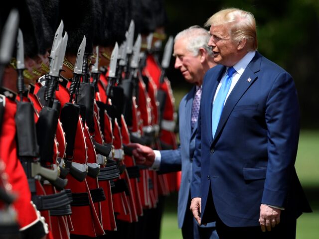 LONDON, ENGLAND - JUNE 03: US President Donald Trump inspects a guard of honour with Princ