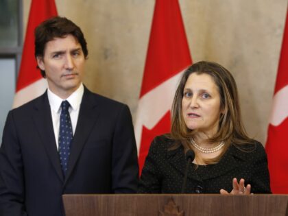 Chrystia Freeland, Canada's deputy prime minister and finance minister, speaks during a ne