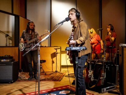 Members of rock band DeWolff work in the studio in Haarlem on June 1, 2023. The music grou