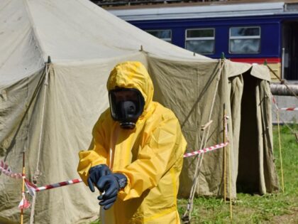 Drones - ZAPORIZHZHIA, UKRAINE - 2023/06/07: A Ukrainian emergency worker seen wearing a r