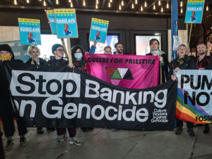 LONDON, ENGLAND - FEBRUARY 15: Culture workers and LGBTQ activists protest outside the gal