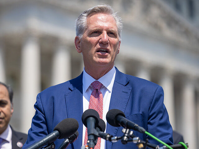 Former House Speaker Kevin McCarthy speaks during a Capitol Hill news conference to 'comme