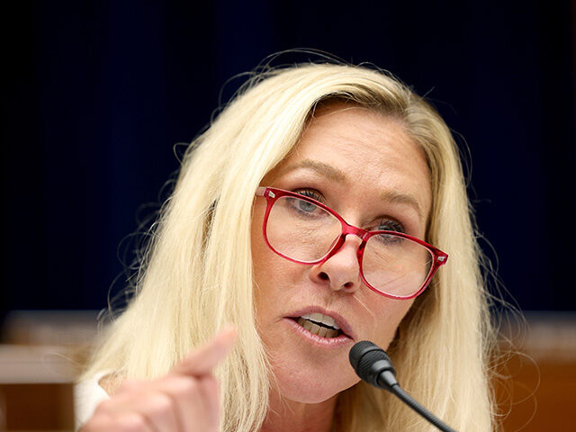 Representative Marjorie Taylor Greene, a Republican from Georgia, during a House Oversight