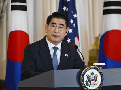 Republic of Korea Minister of Defense Kim Yong-hyun speaks during a news conference with R