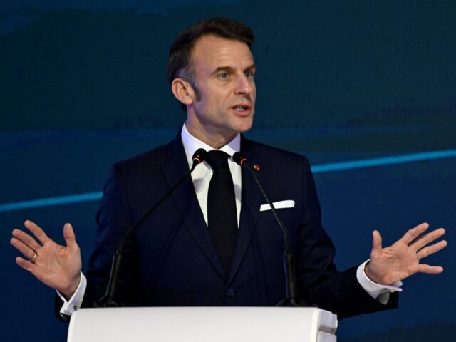 French President Emmanuel Macron speaks during the Saudi-French Business Forum during an o