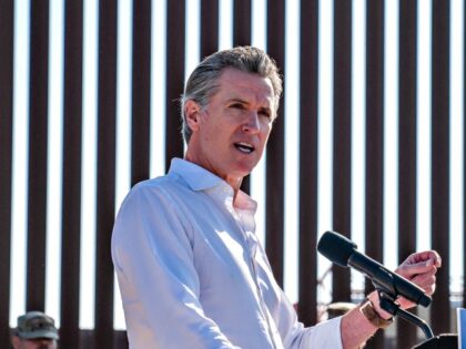 California Governor Gavin Newsom speaks at a news conference with announcements on transna