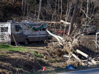 Debris from Hurricane Helene is seen across from where U.S. Vice President-Elect JD Vance