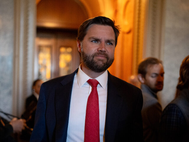 Sen. JD Vance (R-OH) walks out of the Senate Chamber on Capitol Hill on April 23, 2024, in