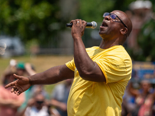 NEW YORK, NEW YORK - JUNE 22: Rep. Jamaal Bowman (D-NY) during a rally at St. Mary’s par