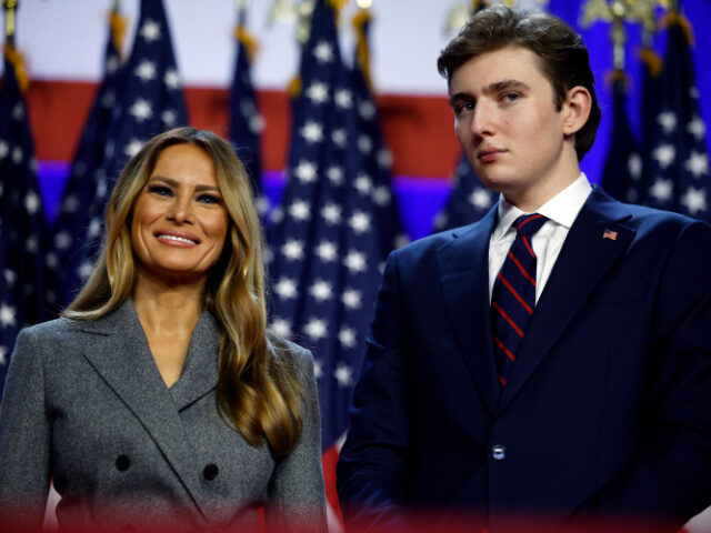 Former first lady Melania Trump and Barron Trump look on as Republican presidential nomine