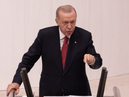 ANKARA, TURKEY - OCTOBER 01: Turkish President Recep Tayyip Erdogan addresses the parliame