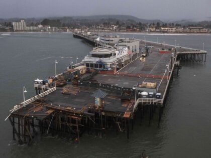 The damaged Santa Cruz Wharf is visible in Santa Cruz, Calif., Tuesday, Dec. 24, 2024. (AP