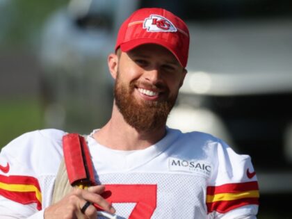 ST. JOSEPH, MO - JULY 23: Kansas City Chiefs place kicker Harrison Butker (7) smiles durin