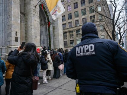 NEW YORK, NEW YORK - DECEMBER 25: NYPD Counterterrorism officers stand outside St. Patrick