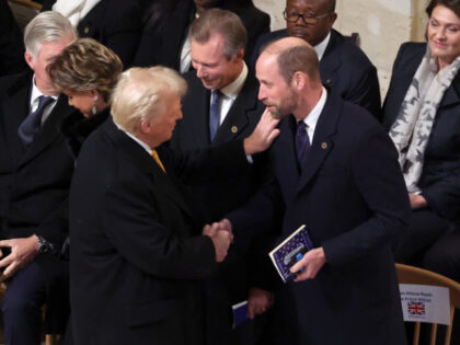 U.S. President-elect Donald Trump greets Prince William, Prince of Wales during the ceremo