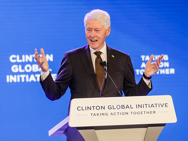 NEW YORK CITY, US - SEPTEMBER 19: Former US President Bill Clinton gives a speech during t