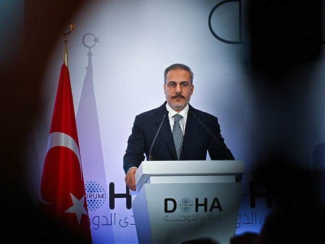 Turkish Foreign Minister Hakan Fidan talks during a press conference held on the sidelines