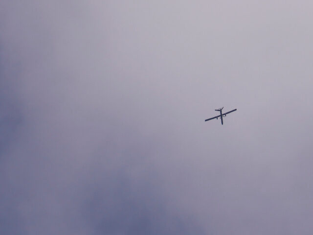 A drone flies over the area at the so-called Alpha Line that separates the Israeli-occupie