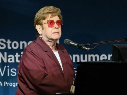 British singer-songwriter Elton John performs on stage at the Stonewall National Monument