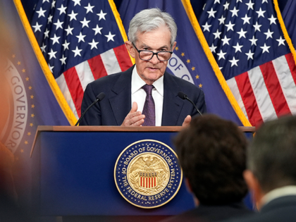 Federal Reserve Board Chairman Jerome Powell speaks during a news conference at the Federa