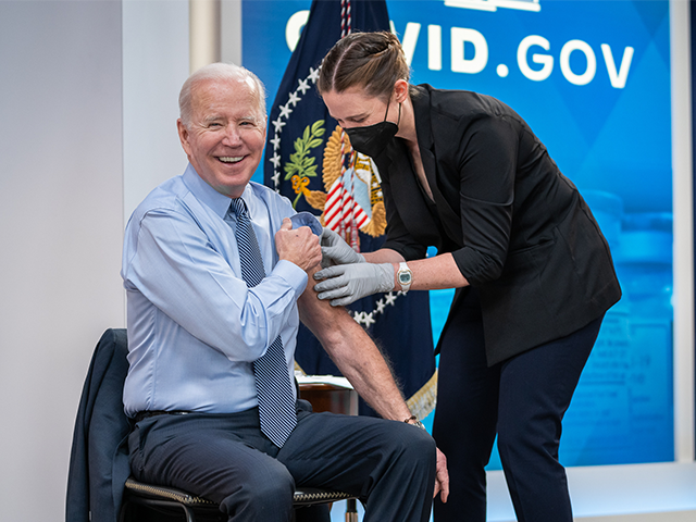 President Joe Biden receives his second COVID-19 booster shot, Wednesday, March, 30, 2022,