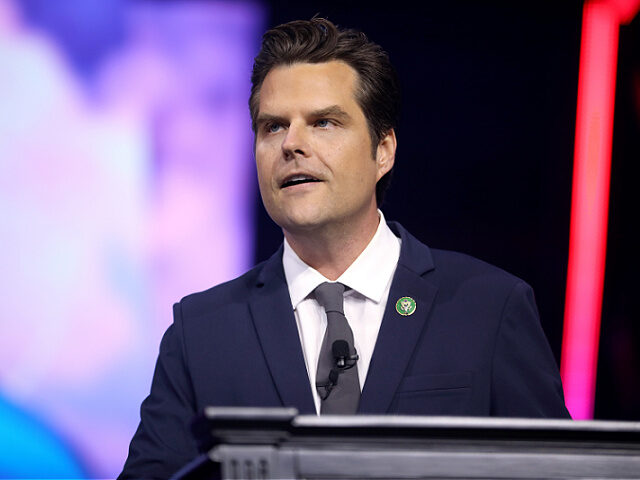 U.S. Congressman Matt Gaetz speaking with attendees at The People's Convention at Huntingt