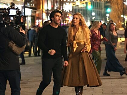 JERSEY CITY, NJ - JANUARY 12: Justin Baldoni and Blake Lively are seen on the set of 'It E