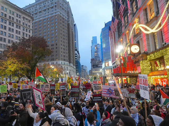 NEW YORK, UNITED STATES - NOVEMBER 29: Hundreds of people hold a rally in front of the sho