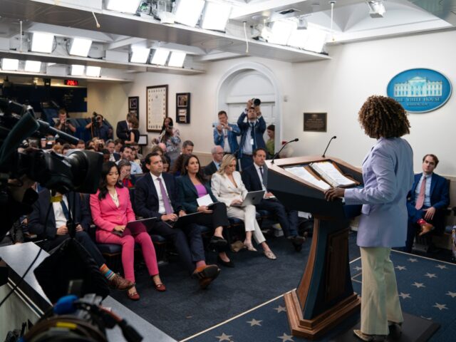 White House Press Secretary Karine Jean-Pierre speaks during the daily briefing in the Bra