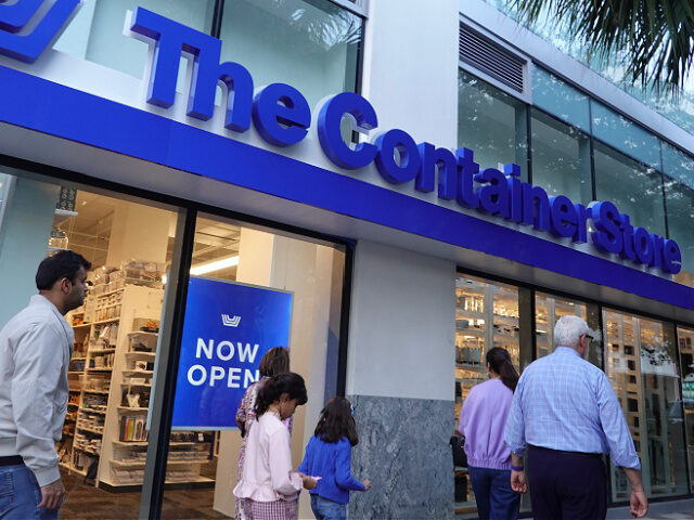 MIAMI, FLORIDA - DECEMBER 23: A sign hangs on the wall outside of a Container Store on Dec