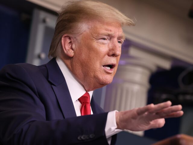 WASHINGTON, DC - APRIL 08: U.S. President Donald Trump speaks at the daily coronavirus tas