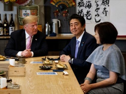 President Donald Trump and first lady Melania Trump have dinner with Japanese Prime Minist