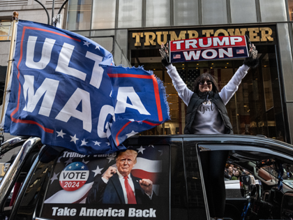 People participate in a car caravan celebrating the victory of President-elect Donald Trum