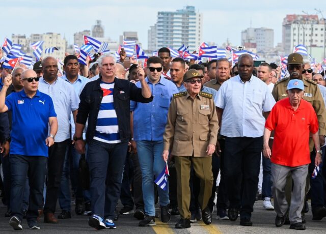 Cuba's President Miguel Diaz-Canel (2nd L) and former president Raul Castro (2nd R) led th