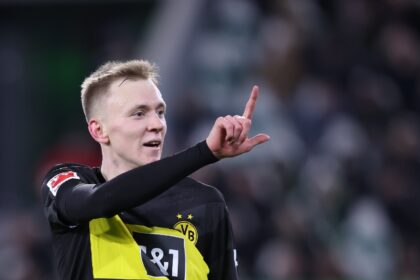 Two good!: Dortmund's Maximilian Beier gestures number two as he celebrates scoring