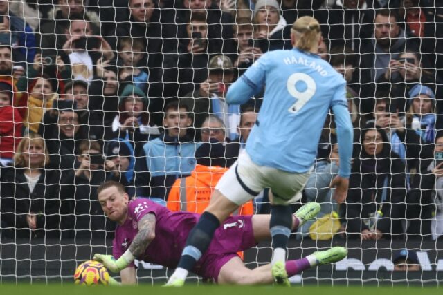 Erling Haaland saw a penalty saved in Man City's 1-1 draw with Everton