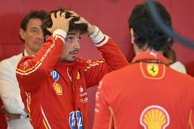 Ferrari's Monegasque driver Charles Leclerc after the first practice session ahead of the