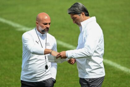 Giorgio Contini (L) was Switzerland coach Murat Yakin's assistant during Euro 2024 in Germ