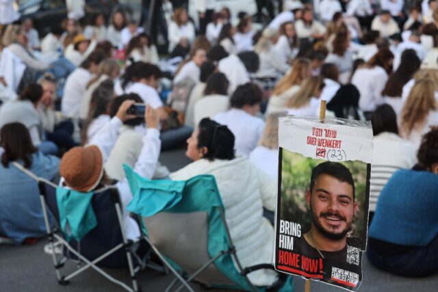 Israelis attend a sit-in in Tel Aviv demanding an immediate hostage release deal
