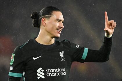 Liverpool's Darwin Nunez celebrates after scoring against Southampton