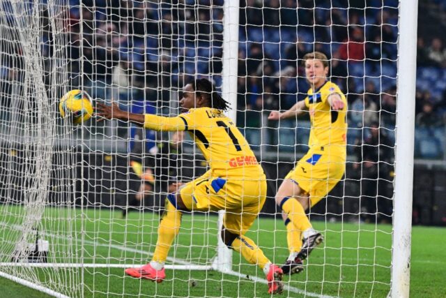 Marco Brescianini (R) celebrates his late leveller at Lazio