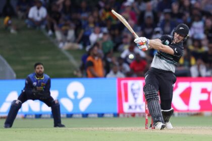 Michael Bracewell (R) and Daryl Mitchell put on 105 for New Zealand in the first Twenty20