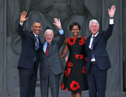 Former presidents including Barack Obama and Bill Clinton, pictured here with Jimmy Carter