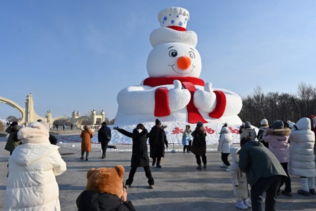 A snowman sculpture in Harbin, China’s northeastern Heilongjiang province