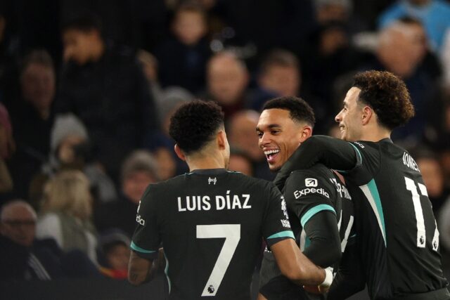 Trent Alexander-Arnold (centre) scored in Liverpool's demolition of West Ham