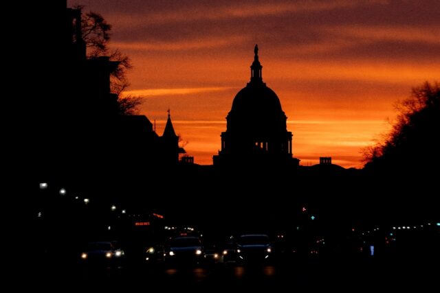 The US Capitol is seen at sunrise from Freedom Plaza in Washington, DC, on January 31, 202