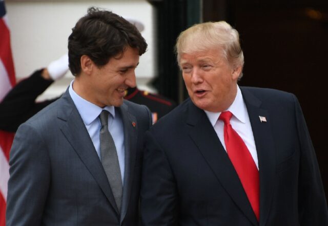 US President Donald Trump, seen here with Trudeau in October 2017, is now teasing that Can