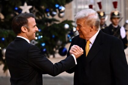 US President-elect Donald Trump, seen here greeting French President Emmanuel Macron in Pa