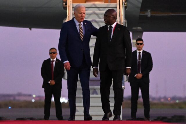 US President Joe Biden (3rd R) met with Angolan Foreign Affairs Minister Tete Antonio (2nd